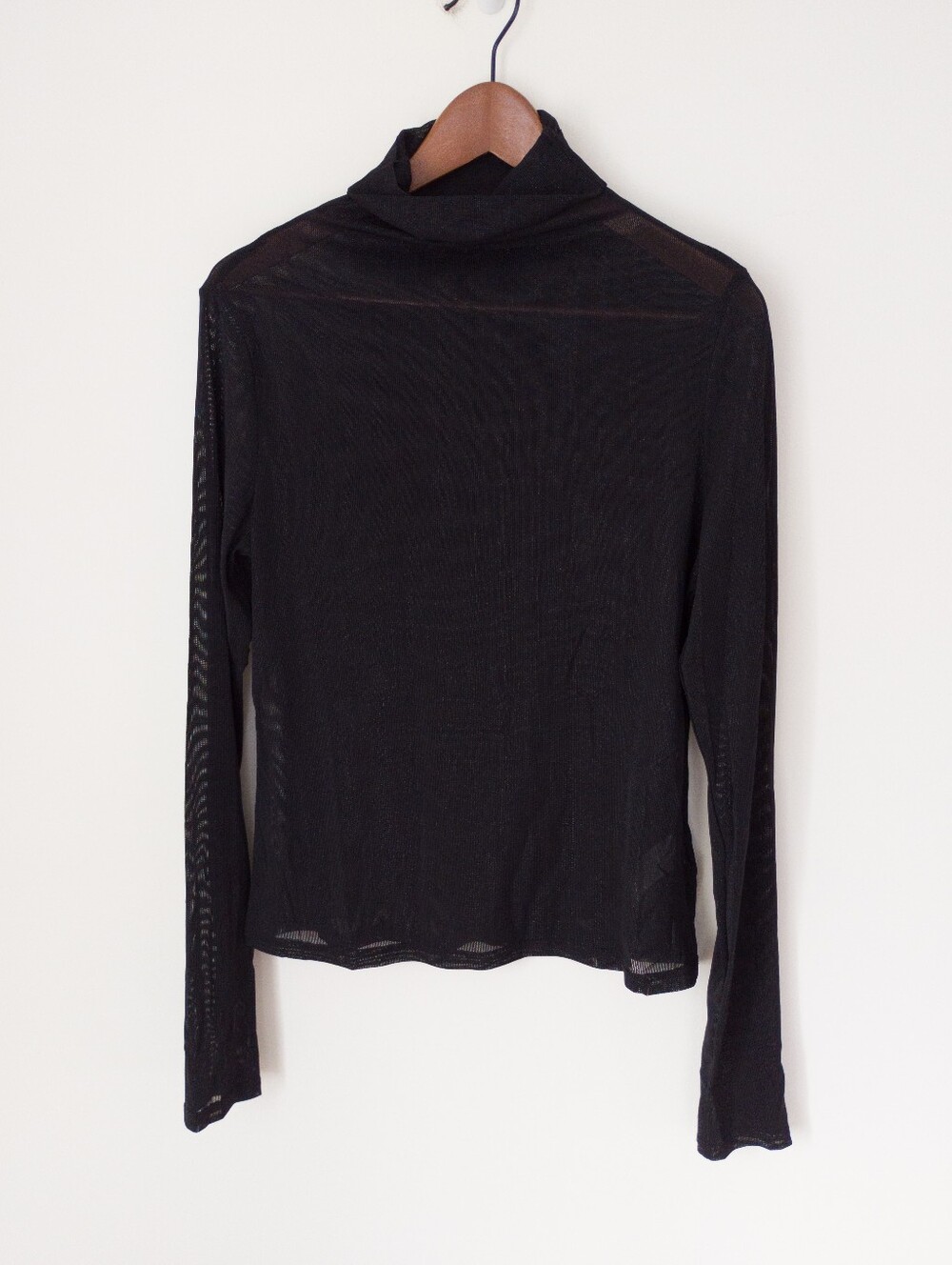 S·DEER Black Sheer Mesh Turtleneck Long Sleeve Top XL Avant Garde